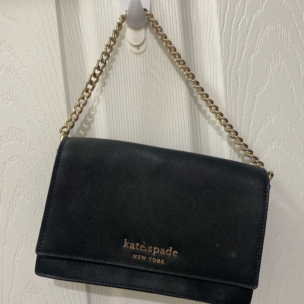 Kate Spade Black Clutch with Gold Chain